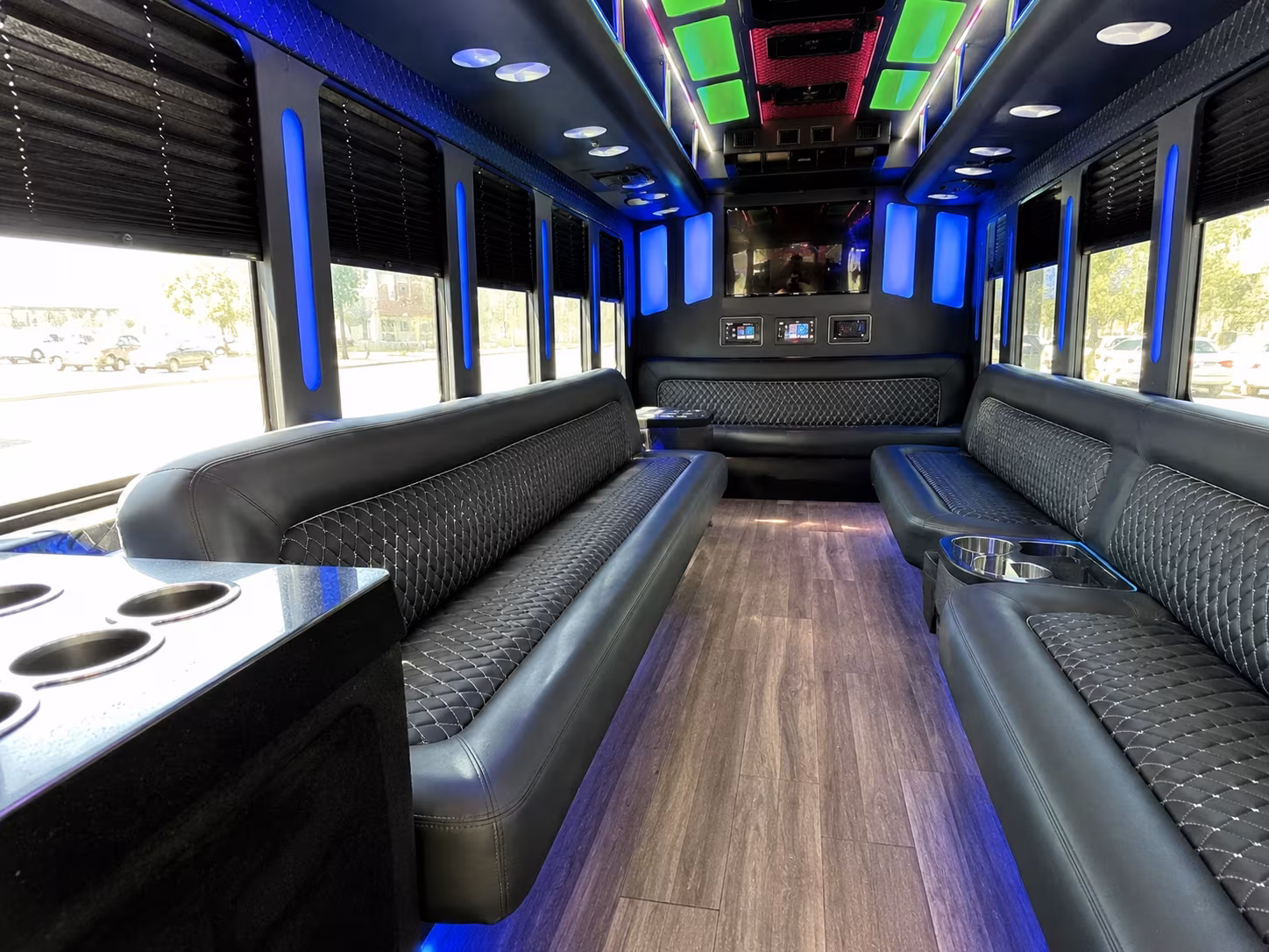 barnstable 15 passenger party bus inside