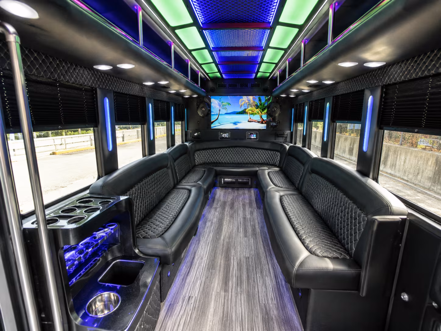 barnstable 18 passenger party bus inside