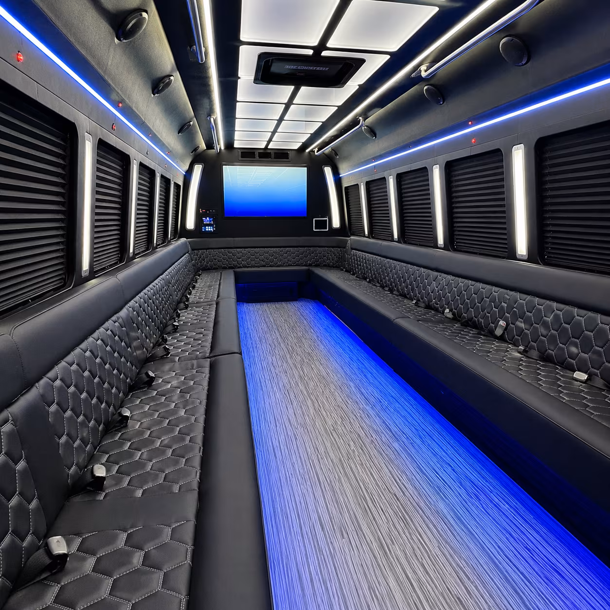 barnstable 50 passenger party bus inside